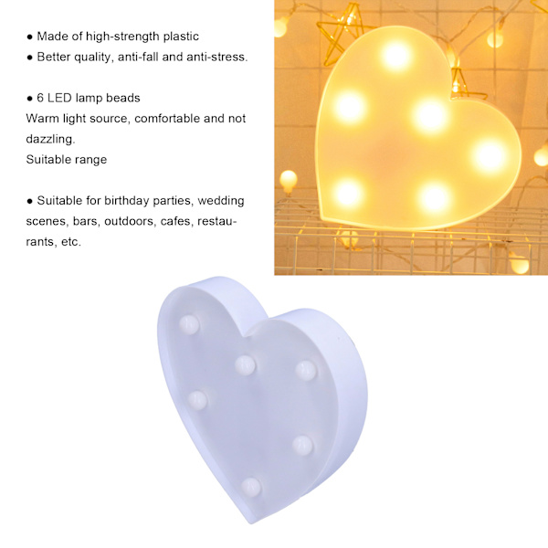 Hjärtformad LED-lampa med 6 LED-chip, litet nattljus för bröllop, födelsedagsfest, vardagsrum, helgdagar