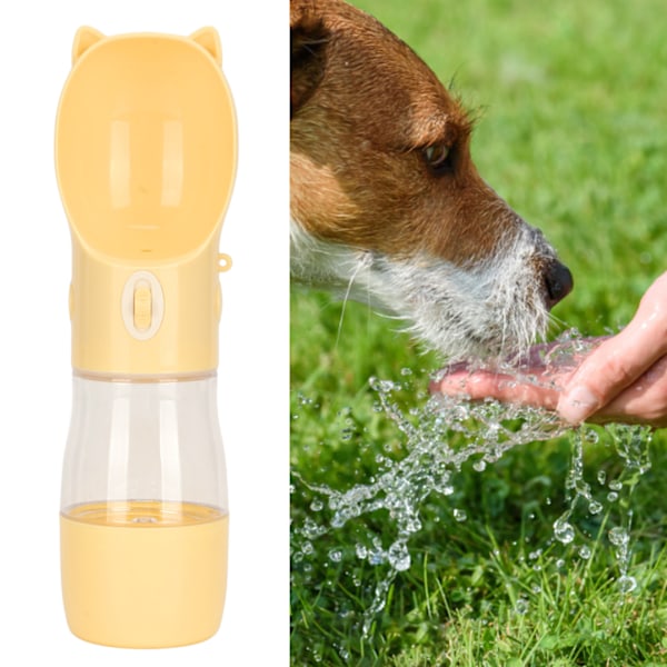 Dog Water Bottle Cartoon Leakproof Portable Puppy Water Dispenser with Treat Food Container for Pet Supplies Yellow