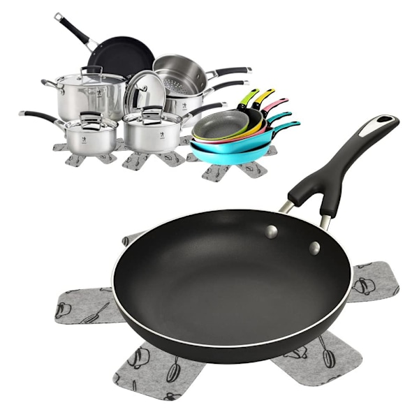 Omdesignade Köksredskapsbeskyddare, 9-delars set, Non-Woven Polyester med Anti-Slip Textur, Stapelbara Pannavdelare i Flera Storlekar, För Non-Stick Yta