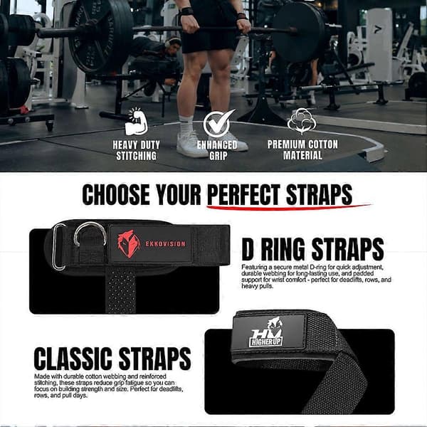 Lyftremmar med handledsstöd för gym, styrkelyft och tyngdlyftning