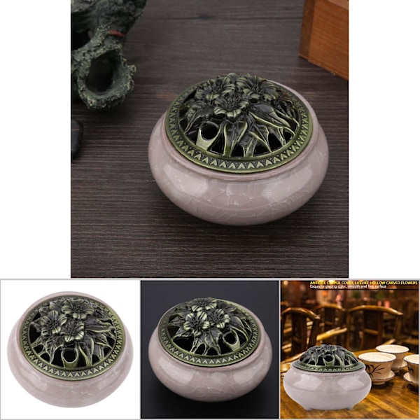 Ceramic Incense Burner Ice Cracking Censer Incense Holder Home Teahouse Decor(Diamond Gray)