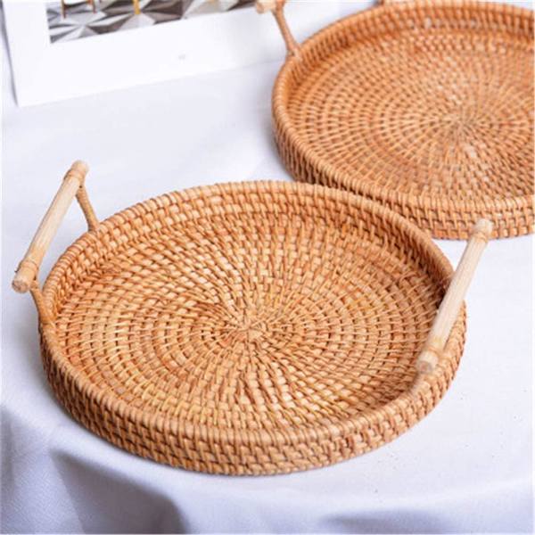 Rattan serveringsbricka med handtag handvävd bricka rustik