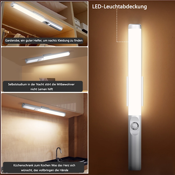 Snygg Design Skåpbelysning, Garderobsbelysning med 30 LEDs, 3000K Belysning & Högkapacitetsbatteri, Enkel Installation Trådlös för Inomhusutrymmen