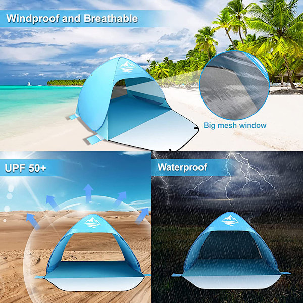 Strandskydd Pop Up Strandtält med Dubbla Dragkedjor