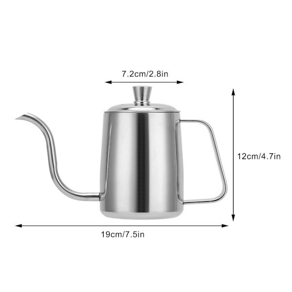 Kaffe Kanna Rostfritt Stål Lång Fin Pip Manuell Kaffe Vattenkokare med Lock för Hem Kaffe AnvändningSilver 350ML