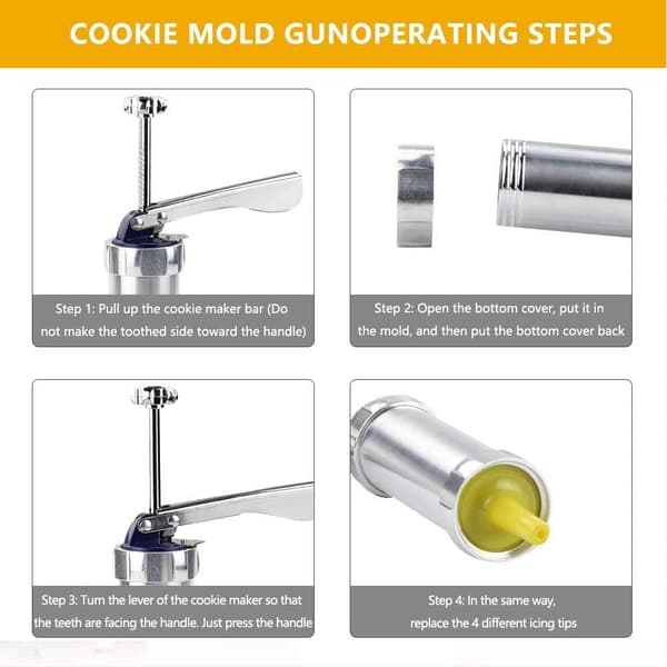 Press Aluminium Press Sett Kake Maker Konditori Press med 20 Tips og 4 Tynne Deig Spray Tips Rustfritt Stål Sølv