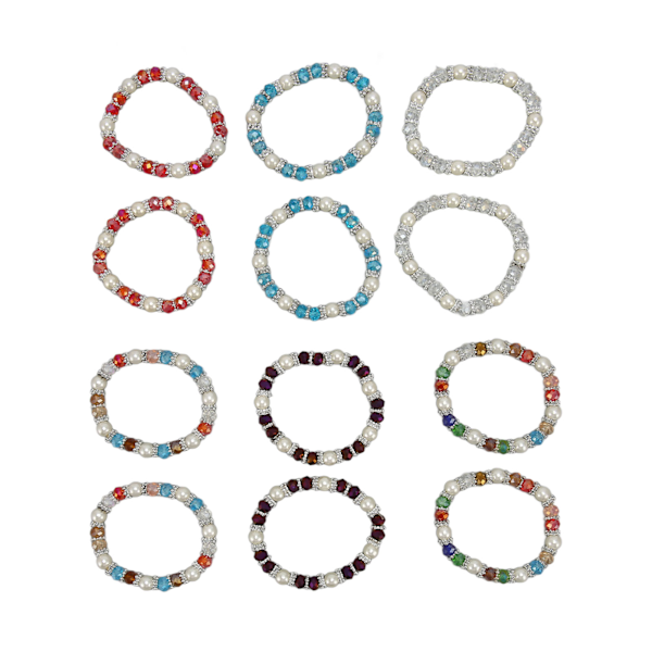 12 stk. 8mm perler stretch armbånd, moderigtigt farvefast farverigt armbånd til ferie, date