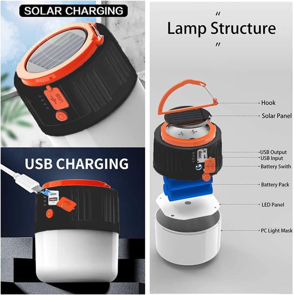 Solcelled Campinglys - USB Genopladelig LED Bærbar Campinglanterne