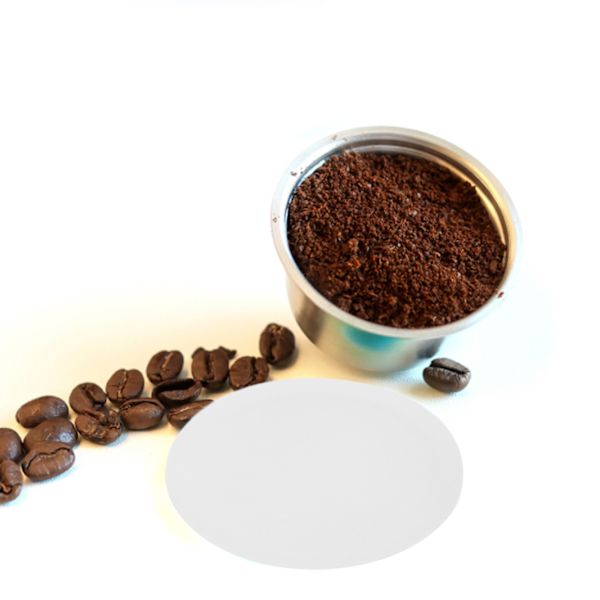 Påfyllningsbar kaffekapsel i rostfritt stål, hög temperaturbeständig, återanvändbar kaffepåse för hemmet, vit