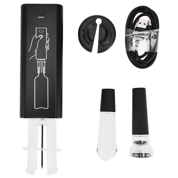 Elektrisk Vinåbner i Aluminiumlegering USB-opladning Automatisk Corkscrew Sæt med Folieskærer til Fest RestaurantSort