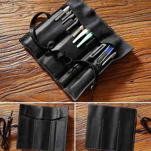 Retro pennfodral i läder Crazy Horse Black