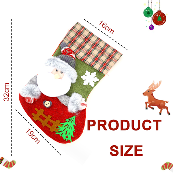 Festlig Julstrumpa Set, Karaktär Jultomte Snögubbe Ren Design, 3D Applikation Design Applikationer för Familjehelgdekor, Högkvalitativt Linne