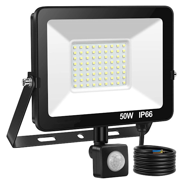 Superstark LED-strålkastare utomhus, energibesparande rörelsesensor säkerhetslampa med IP66 vattentätt skydd, Plug and Play-installation för