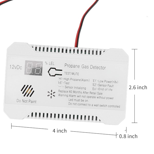 RV-propangasdetektor 85dB högt ljudlarm RV-propangaslarm med UL-certifierad sensor vit