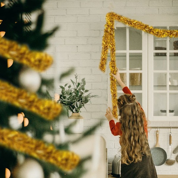 Guld Glittergirlang Juldekoration, Miljövänlig & Icke-reflekterande Bakgrund För Oförglömliga Julstunder, 15m Av Färgbeständig Skönhet