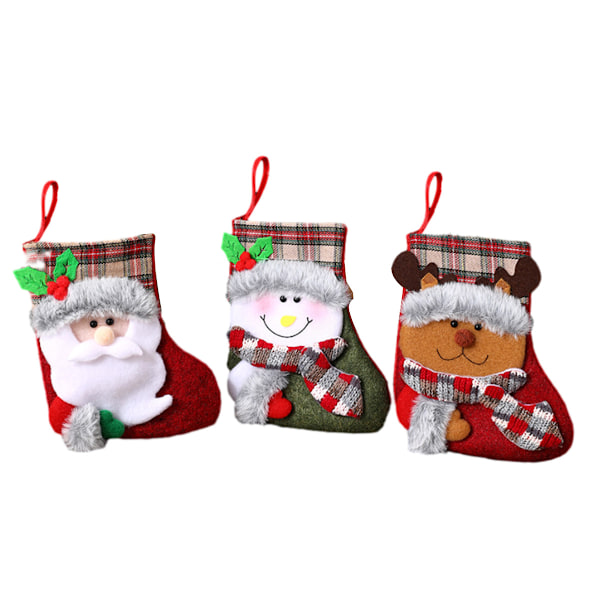 Charmig julgransdekoration, mini julstrumpor med klassisk julstil, 3D-julstrumpor applikationsdesign för julfestdekor,