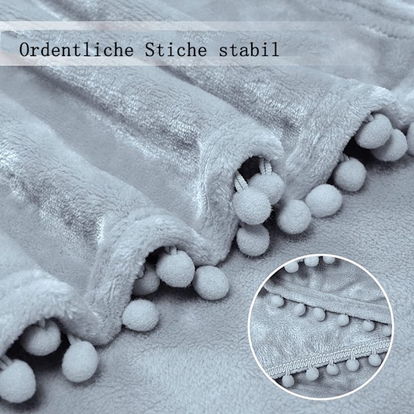Flanellfilt med Pom Pom-fransar, Mysig Pläd i Mikrofiberpolyester för Användning Året Runt, Dekorativ & Funktionell för Vardagsrum, Sovrum