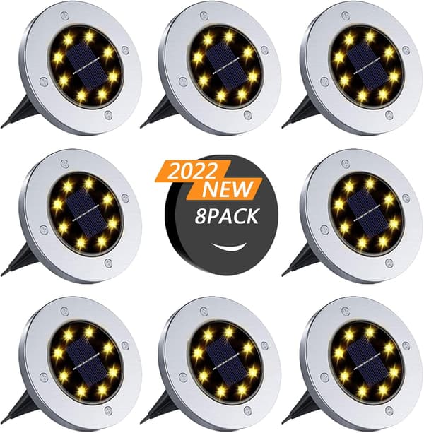 Utendørs solcellelampe, 8 LED-spotlight solcellehagelampe vanntett