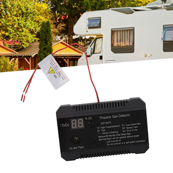 RV Propangassdetektor 85dB Høytlydende Alarmer RV Propangassalarm med UL-sertifisert Sensor Svart