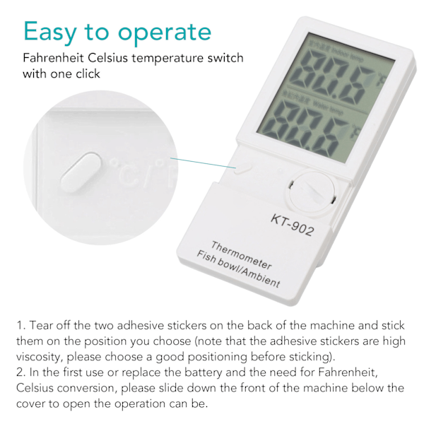 Digital akvarie termometer ultralåg strömförbrukning elektronisk digital fisk tank i och ut termometer KT902