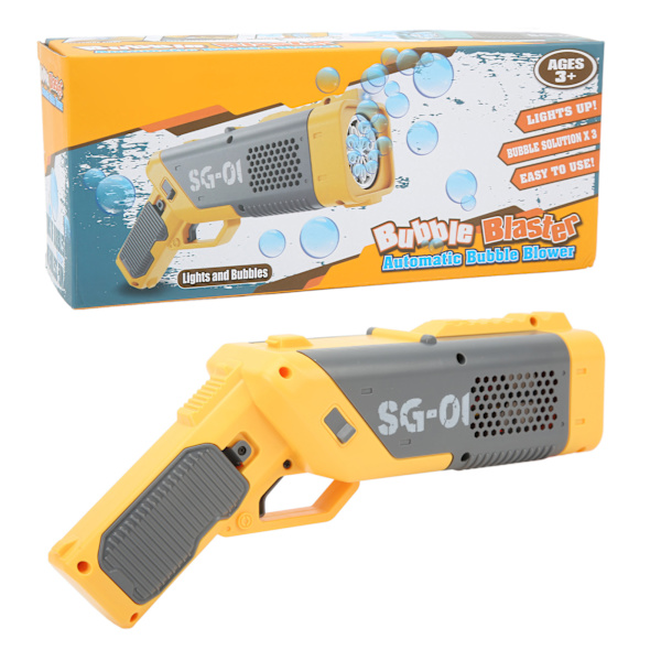 Bubbelmaskin med lampor Kraftfull motor Bärbar Automatisk bubbelmaskin för barn över 3 år för fester Gul