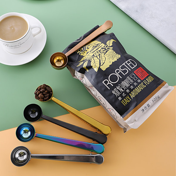Kaffe måleske med rustfrit stålklemme, teske
