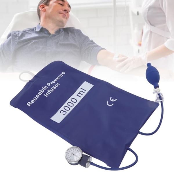 3000 ml tryckinfusionspåse med pump och metallmätare för snabb infusion av vätskeblod Blå