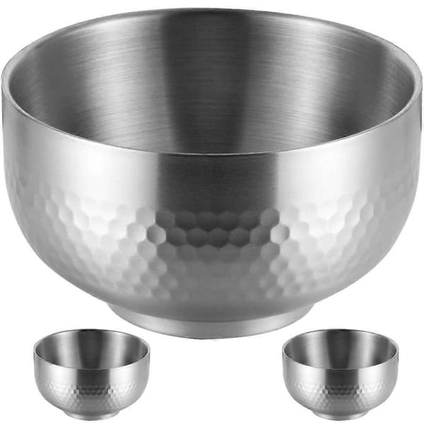 Double Layer Lucky Bowl i rostfritt stål för salladsservering, 3 st