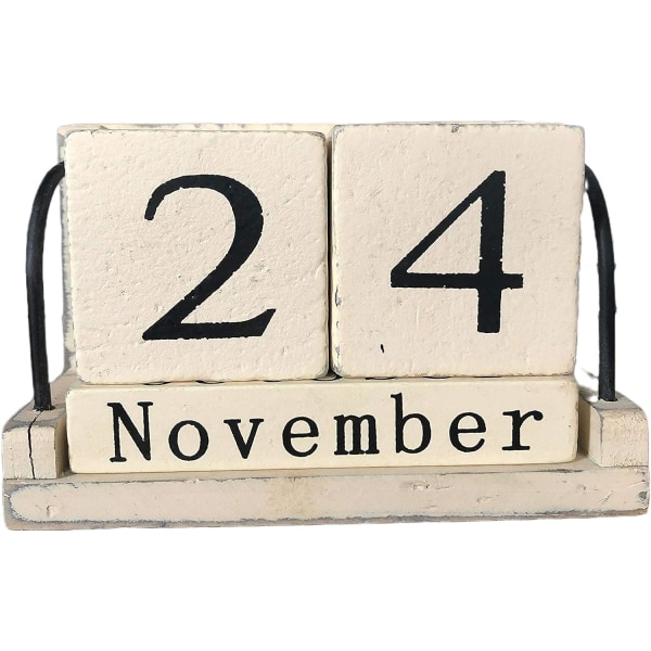 Puinen Block Kalenteri Vintage Perpetual Blocks kanssa kuukauden päivämäärä