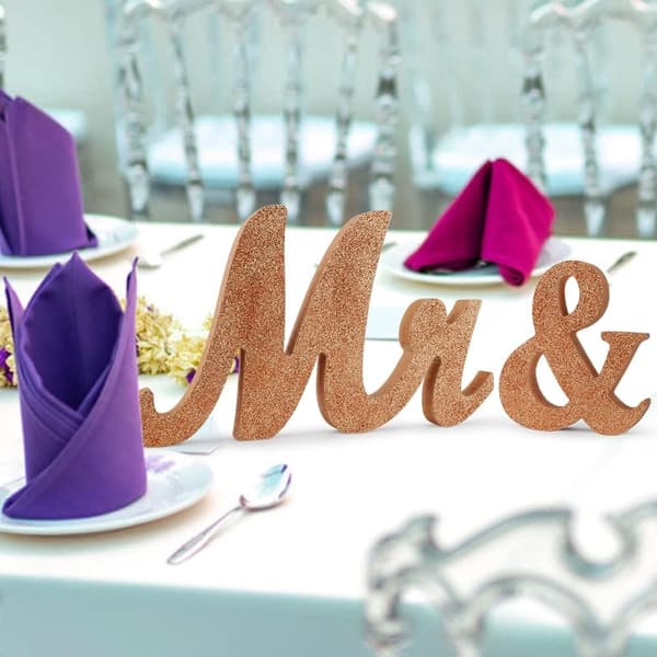 MR & MRS Skylt, Guldglittriga Träbröllopsdekorationer Bröllopsta
