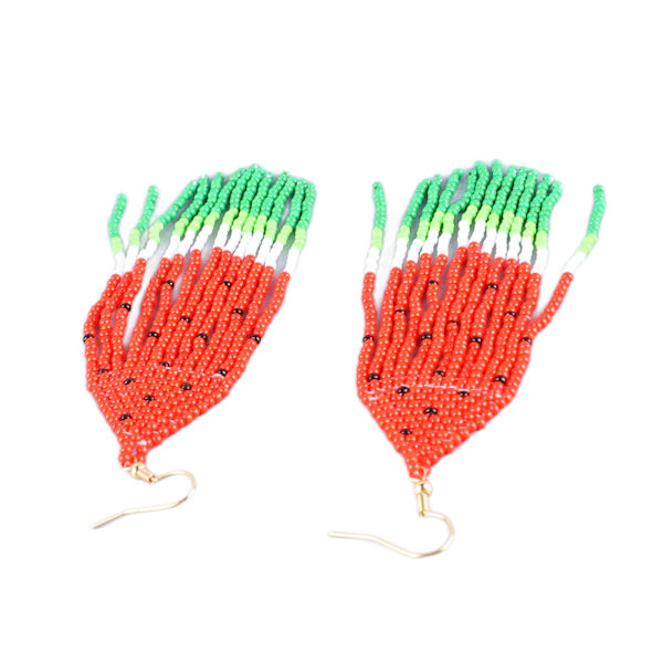 Vattenmelon Pärlfrans Örhängen Sommar Boho Handgjorda Långa Pärlfrans Örhängen för Kvinnor Flickor
