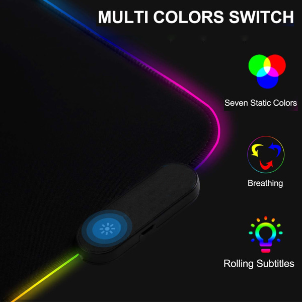RGB Gaming-musematte, 8 lysmoduser, sklisikker gummibase,
