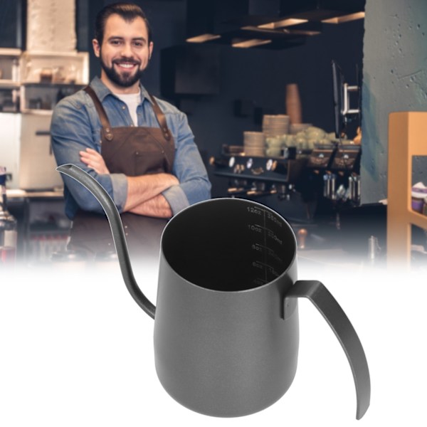 304 Stainless Steel PTFE Gooseneck Kettle with Inner Scale Pour Over Coffee Pot for Home350ml Black