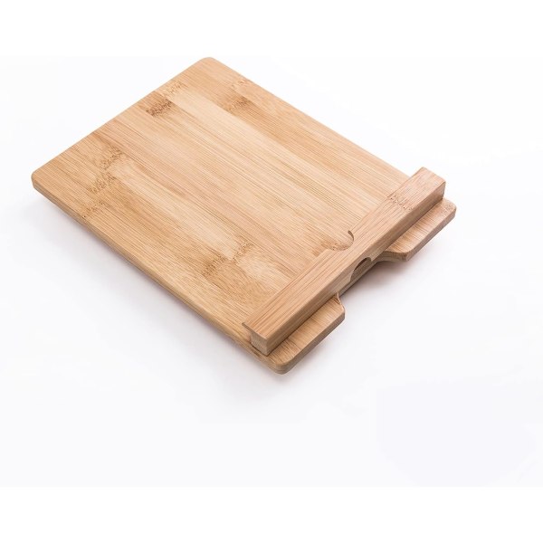 Sammenklappelig tabletstativ i bambus og træ, kompatibel med flere enheder