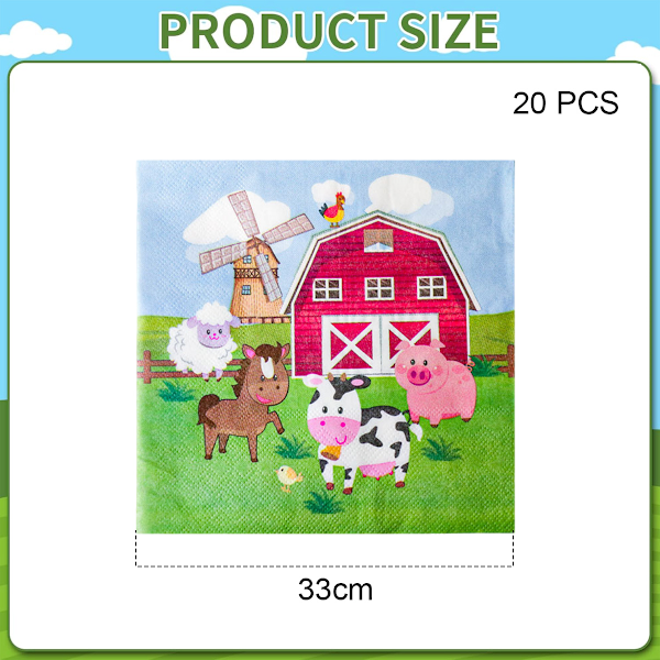 Farm Cow Ranch Chick Dyrebarn Fødselsdagsfest Bordtøj Papbakke Papkrus Vævspapir Dekoration Festartikler 20PCS