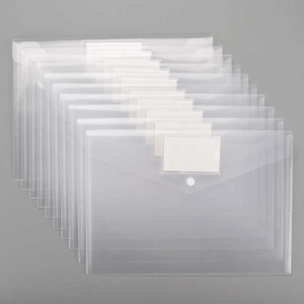 10-pack dokumentpåsar A4 transparenta med tryckknapp