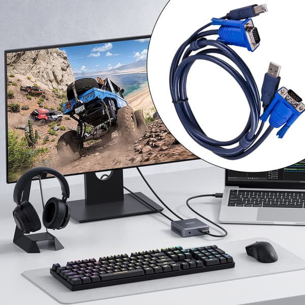 USB KVM-kabel, VGA KVM-kabel med kvalitetskabelkonstruktion, högdensitets-PVC-isolering för stabilt dataflöde, stöder 2-i-1-design med USB 2.0