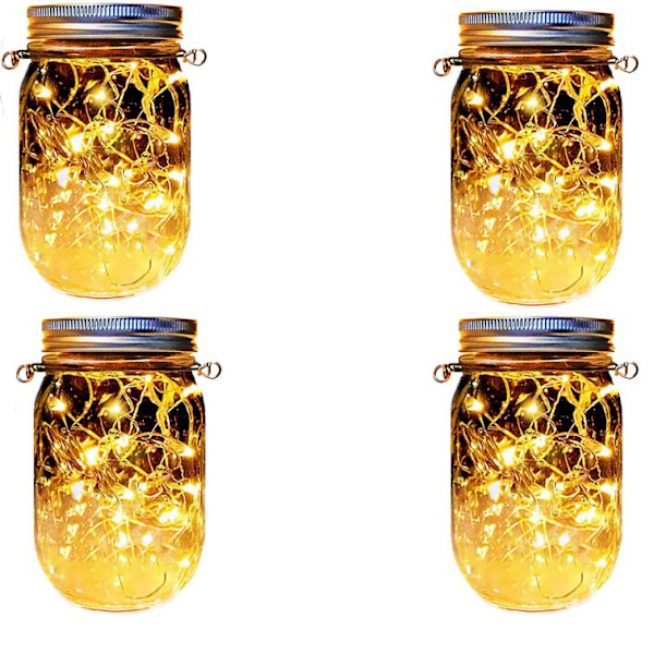 Mason Jar Lock Ljus, Starka Eldflugslingor, Soldrivna För Inomhus- och Utomhusdekor, 6-pack, Varmvitt