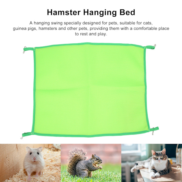 Kæledyrsbur Hammock Åndbar Cool Hængende Kæledyr Sommer Mesh Seng til Katte Marsvin HamsterGrøn 32x32cm
