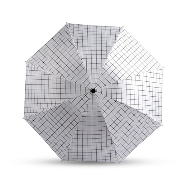 Bärbart Paraply Tri Fold 8 Ribbor Regn Sol Dubbel Användning Vindtätt Vikbart Rutmönstrat Paraply för Utomhusresor Vit