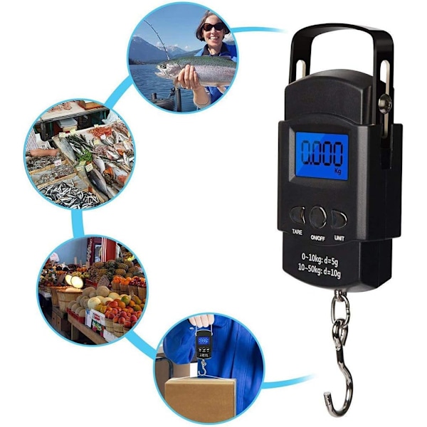 Bärbar Elektronisk Handvåg, Rostfri Krok, 50 kg Hög Precision Fiske Postvåg Med Kraftfullt Inbyggt Måttband För Resor Fiske