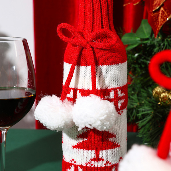 Jul-tema Vinflaskfodral, Garnstickad Champagneflaskpåse av Hög Kvalitet, Förhöjer Feststämningen för Bröllop, Nyårsfester