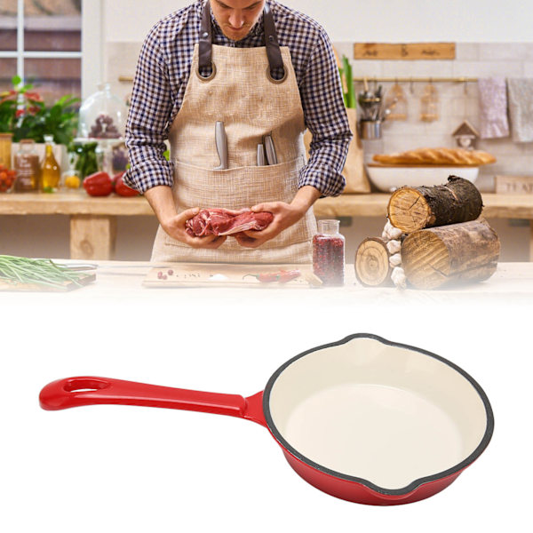 Deep Frying Pan Cast Iron Enamel Double Layers Nonstick Surface Long Handle Durable Sturdy Saute Pan for Home Restaurant