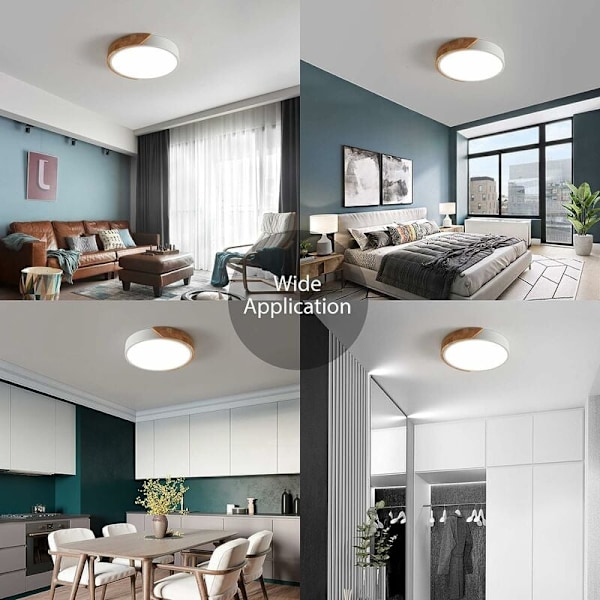 Dimbar Vit LED Taklampa, 24W Ek & Järnram, Energibesparande Icke-dimbar Lampa med Vit Frostat Akryl Lampskärm för Minimalistisk Inredning