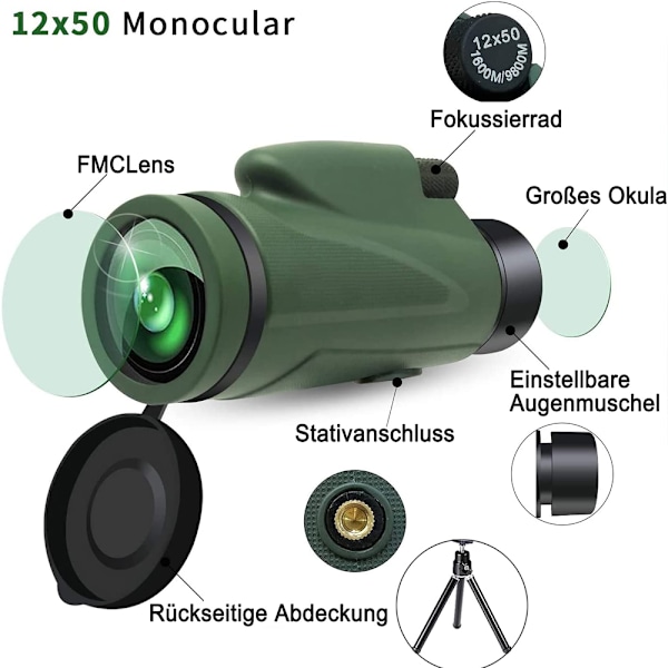 Monokulær kikkert, vandtæt, med smartphone-adapterstativ