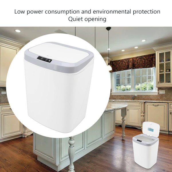 Automatisk soptunna Hushåll 16L Automatisk Elektrisk Intelligent Induktion Soptunna för Kök Vardagsrum Badrum Vit