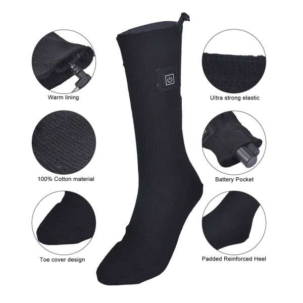 1 pari lämmitetyt sukat ladattavalla sähköpatterilla miehille
