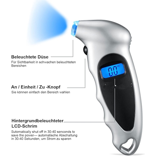 Digital däcktrycksmätare med intelligent omkopplare för fyra enheter, ergonomisk design för enkel hantering och noggrann mätning i bilar, lastbilar och