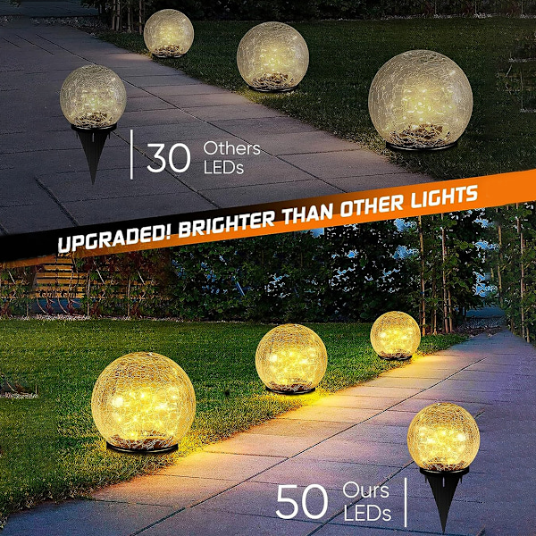 Solarlampor Utomhus Spräckt Glasboll, Energibesparande Soldrivna Dekorationer för Gårdgång Trädgård Gräsmatta, Vattentät IP65 Crackle Globe Lampa