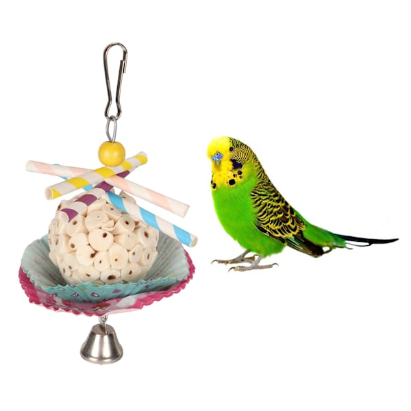 Kage Fugl Foderlegetøj Spiselig Blød Kedsomhed Relief Papegøje Strimle Tyggelegetøj til Cockatiel Budgie Enkelt Kugle Streng